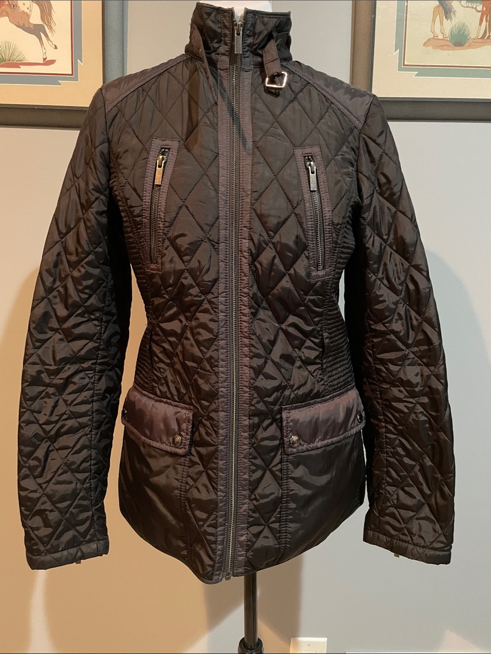 Banana Republic Quilted Jacket Black S Women’s Full Zip with Pockets and no Belt